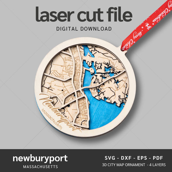 Newburyport, MA City Map Ornaments Files - 4 Layers - Svg/Ai/Dxf/Pdf