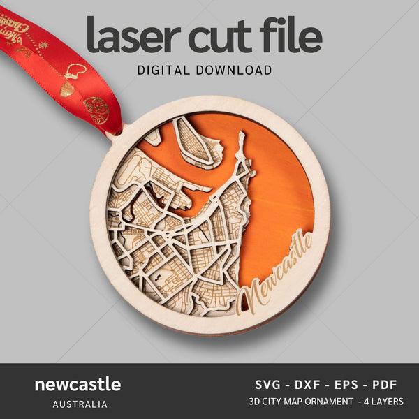 Newcastle, Australia City Map Ornaments Files - 4 Layers - Svg/Ai/Dxf/Pdf