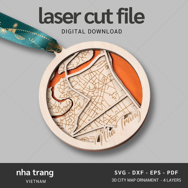 Nha Trang, Vietnam City Map Ornaments Files - 4 Layers - Svg/Ai/Dxf/Pdf