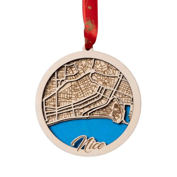 Nice, France 3D Wooden City Map Ornament – 4.5’’x4’’ - Blue