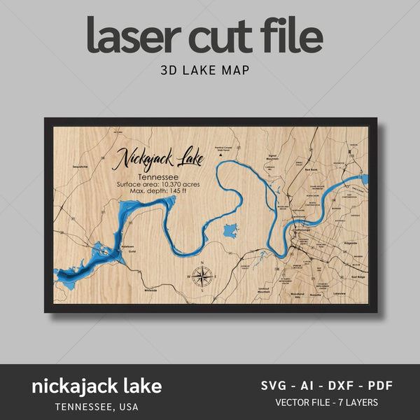 Nickajack Lake, Tennessee Laser Map Files - 7 Layers - Svg/Ai/Dxf/Pdf