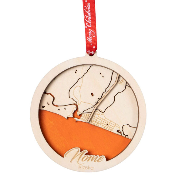 Nome, AK 3D Wooden City Map Ornament – 4.5’’x4’’