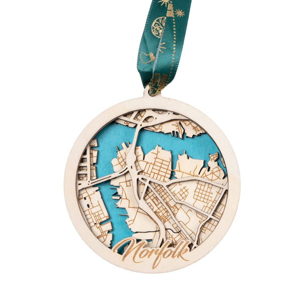 Norfolk, Virginia USA 3D Wooden City Map Ornament – 4.5’’x4’’ - Blue