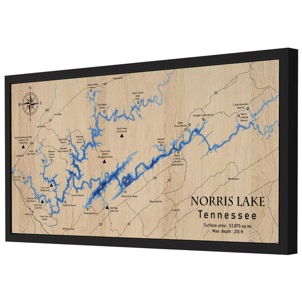 Norris Lake 3D Wooden Map - Blue – 6 Layers