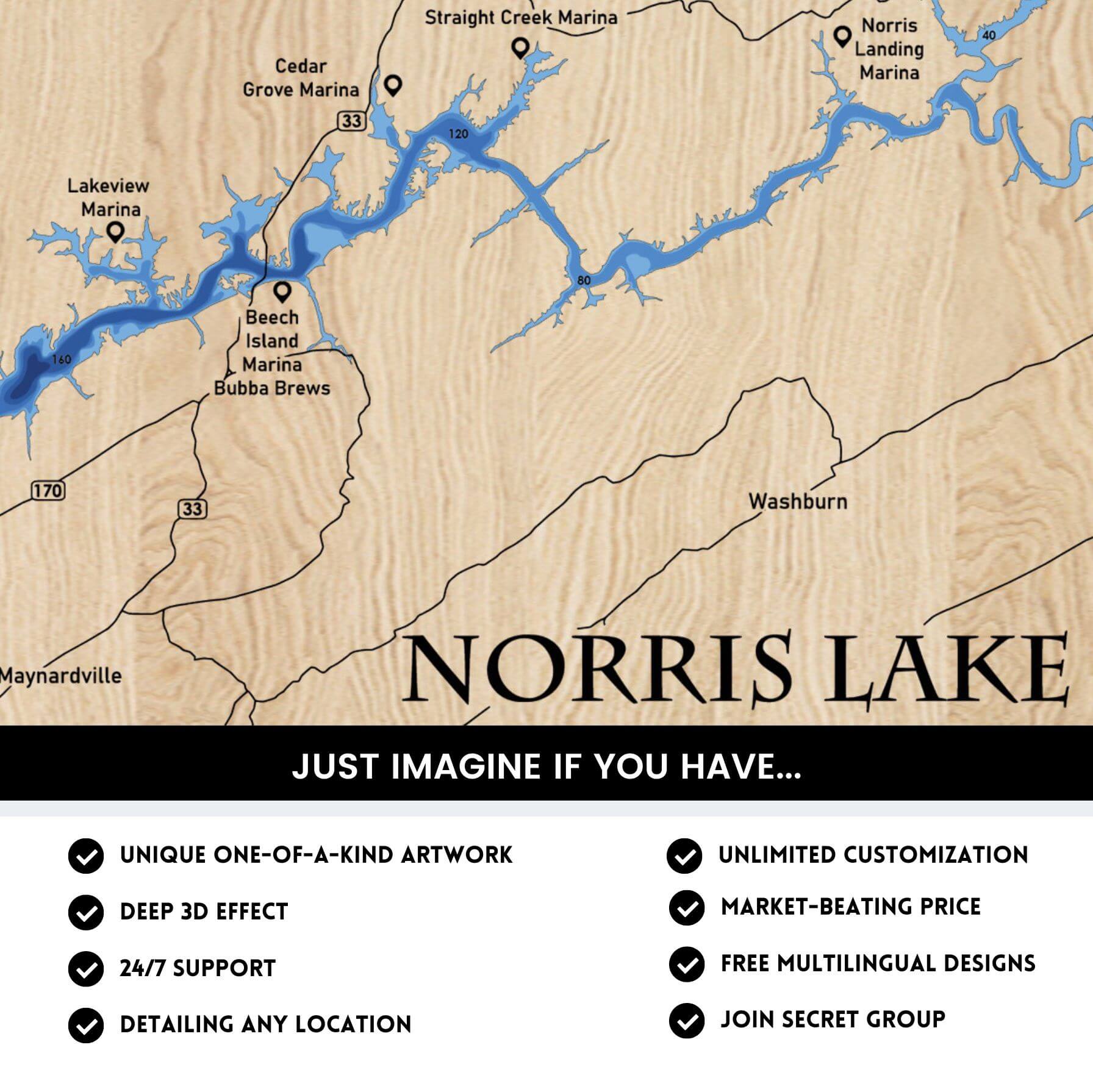 Norris Lake Fishing Map - Waterproof Tennessee Bass & Striper Guide
