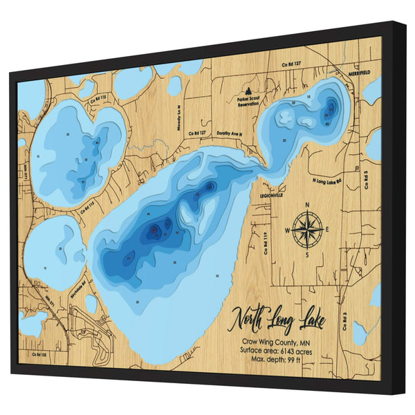 North Long Lake Map, Minnesota - Personalized Wood Map - Depth Map Wall Art - Nautical Decor for Lake House