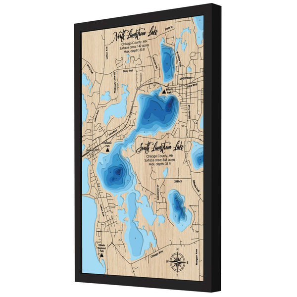 North and South Lindstrom Map, Minnesota - Personalized Wood Map - Depth Map Wall Art - Gifts for Lake House