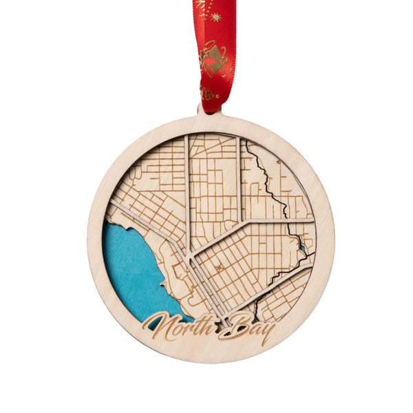 North Bay, Canada 3D Wooden City Map Ornament – 4.5’’x4’’ - Blue