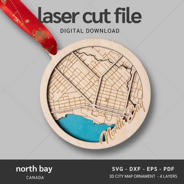 North Bay, Canada City Map Ornaments Files - 4 Layers - Svg/Ai/Dxf/Pdf