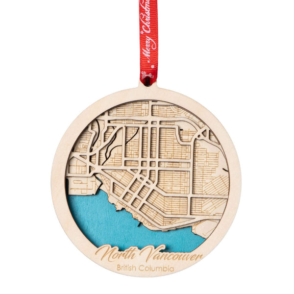 North Vancouver, BC 3D Wooden City Map Ornament – 4.5’’x4’’