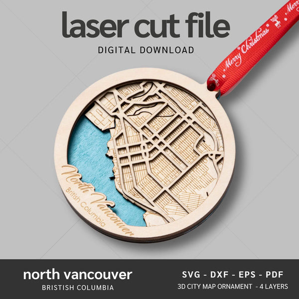 North Vancouver, BC City Map Ornaments Files - 4 Layers - Svg/Ai/Dxf/Pdf