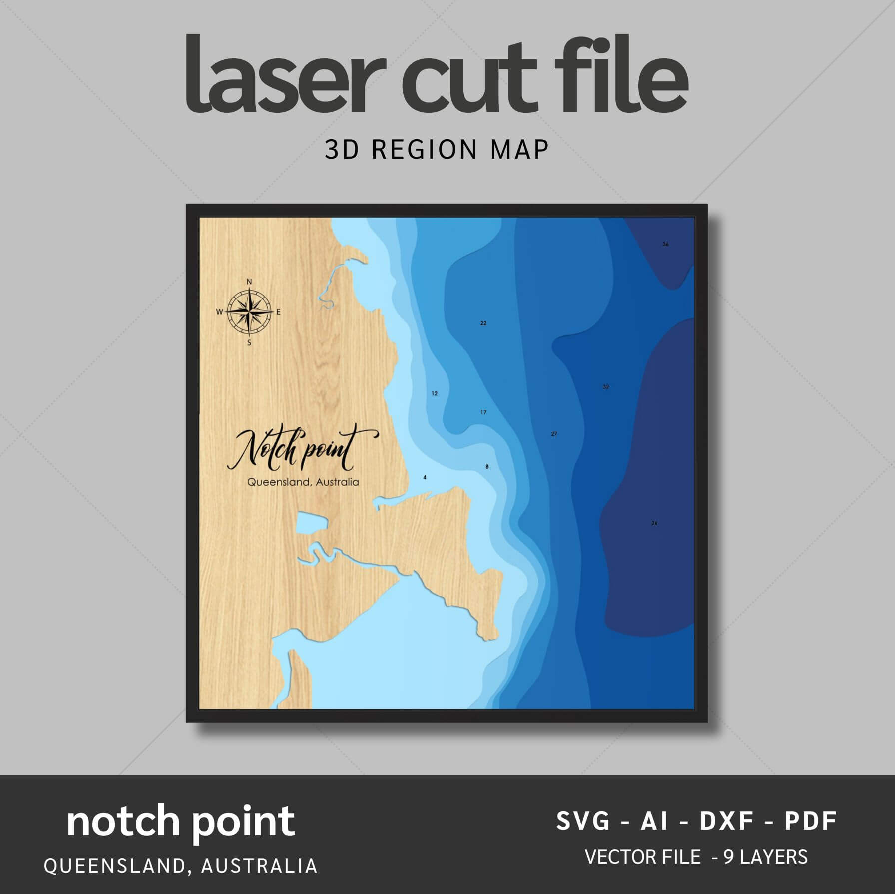 Notch Point, Australia Laser Map Files - 9 Layers - Svg/Ai/Dxf/Pdf ...