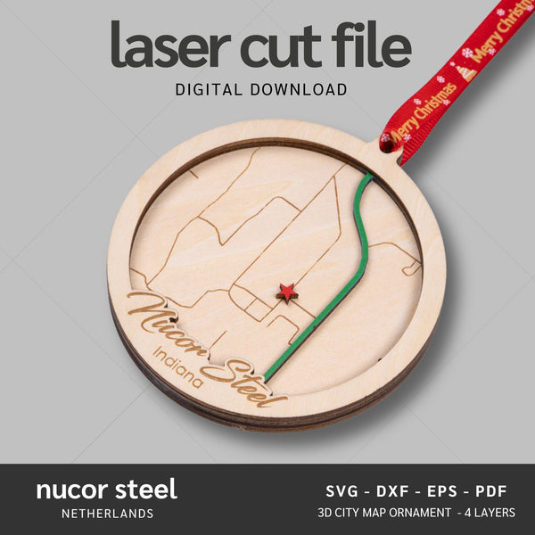 Nucor Steel, Indiana City Map Ornaments Files - 4 Layers - Svg/Ai/Dxf/Pdf