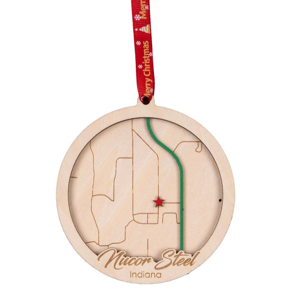 Nucor Steel, Indiana 3D Wooden City Map Ornament – 4.5’’x4’’