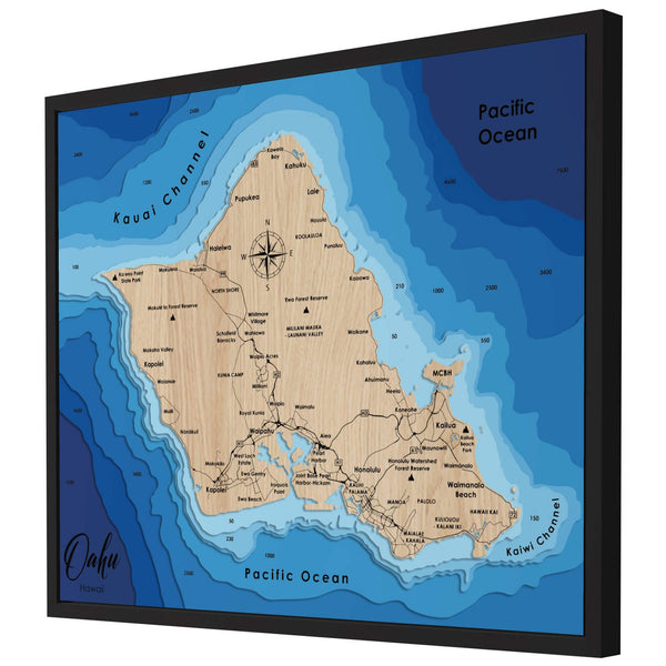 Oahu 3D Wooden Map - Blue – 9 Layers