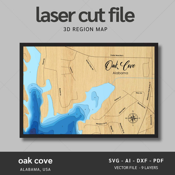 Oak Cove Laser Map Files - 9 Layers - Svg/Ai/Dxf/Pdf