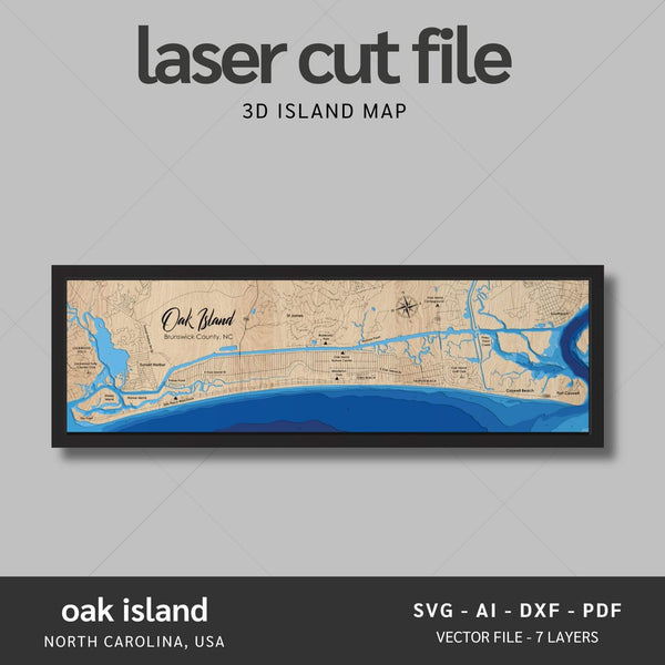 Oak Island, North Carolina Laser Map Files - 7 Layers - Svg/Ai/Dxf/Pdf