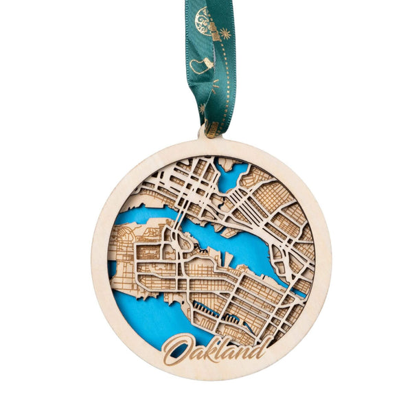 Oakland, California USA 3D Wooden City Map Ornament – 4.5’’x4’’ - Blue