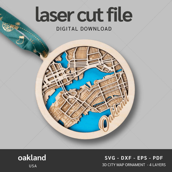 Oakland, California USA City Map Ornaments Files - 4 Layers - Svg/Ai/Dxf/Pdf