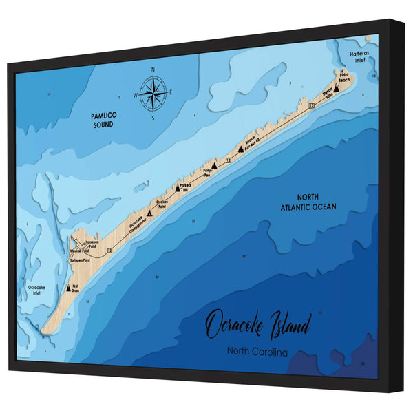 Ocracoke Island Map, North Carolina - Personalized 3D Wooden Map - Depth Map Wall Art - Gifts for Lake House