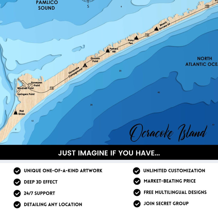 Details of Ocracoke Island 3D Depth Map FIles, unique wall art, deep effect, unlimited customization