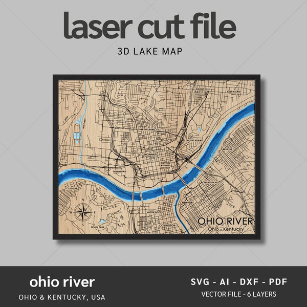 Ohio River Laser Map Files - 6 Layers - Svg/Ai/Dxf/Pdf