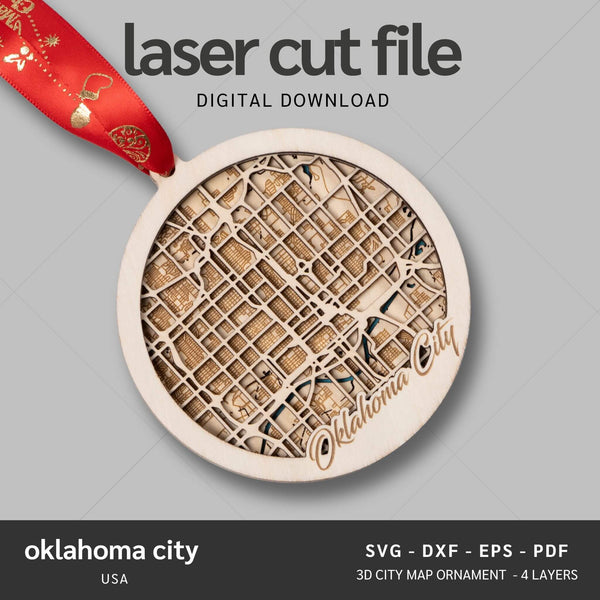 Oklahoma City, USA City Map Ornaments Files - 4 Layers - Svg/Ai/Dxf/Pdf