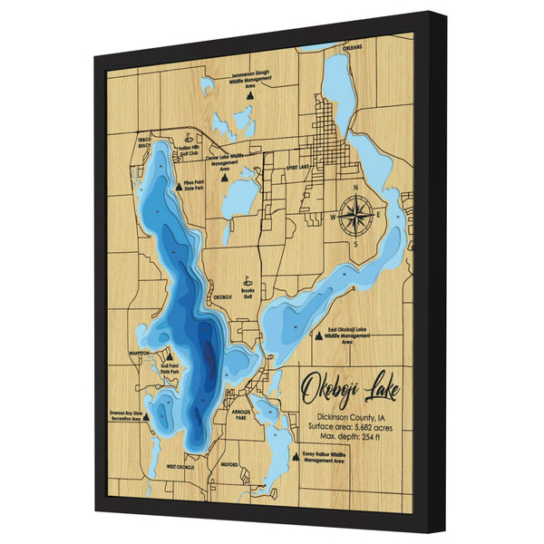 Okoboji Lake Map, Iowa - Personalized 3D Wooden Map - Depth Map Wall Art - Nautical Decor for Lake House