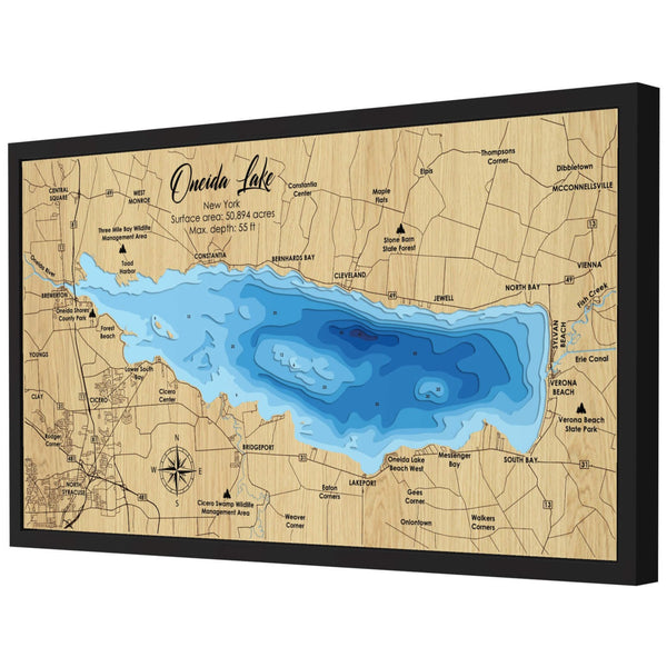 Oneida Lake 3D Wooden Map - Blue – 9 Layers