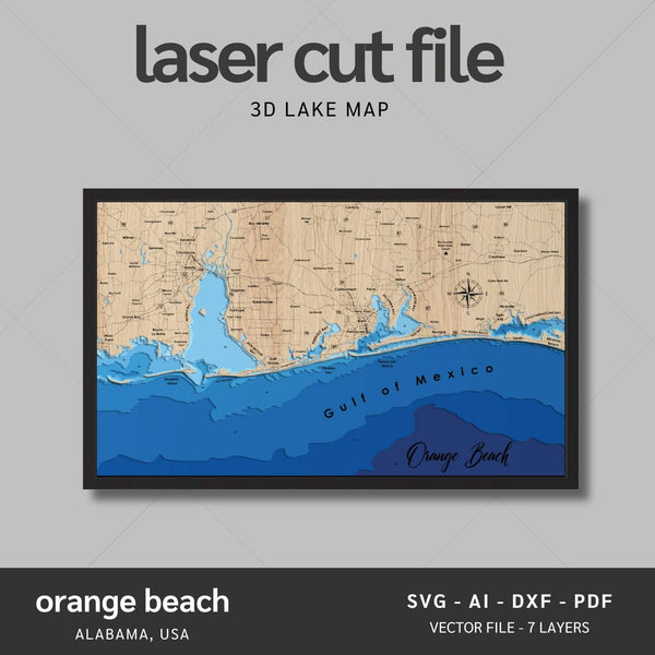 Orange Beach, Alabama Laser Map Files - 7 Layers - Svg/Ai/Dxf/Pdf