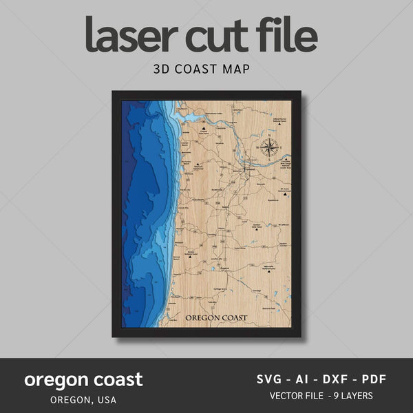 Oregon Coast Laser Map Files - 9 Layers - Svg/Ai/Dxf/Pdf