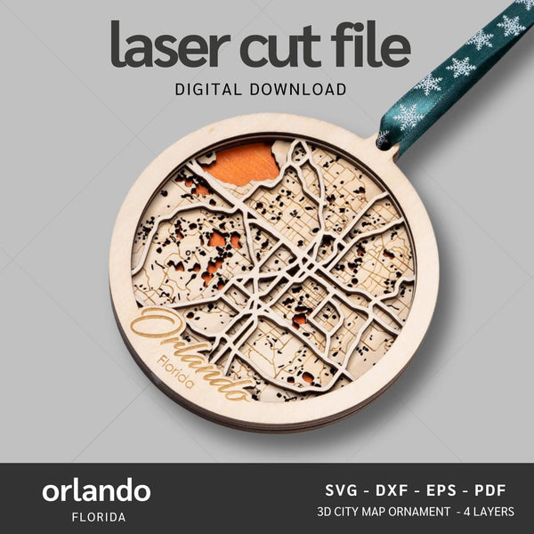 Orlando, FL City Map Ornaments Files - 4 Layers - Svg/Ai/Dxf/Pdf