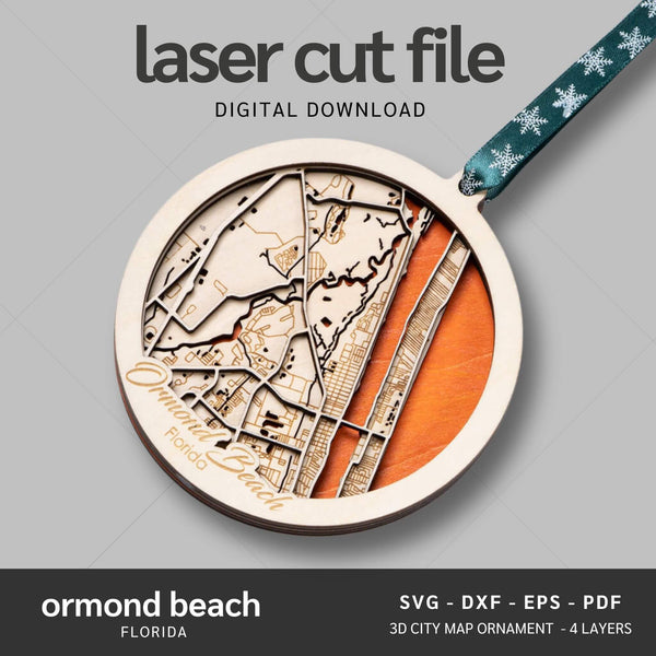 Ormond Beach, FL City Map Ornaments Files - 4 Layers - Svg/Ai/Dxf/Pdf