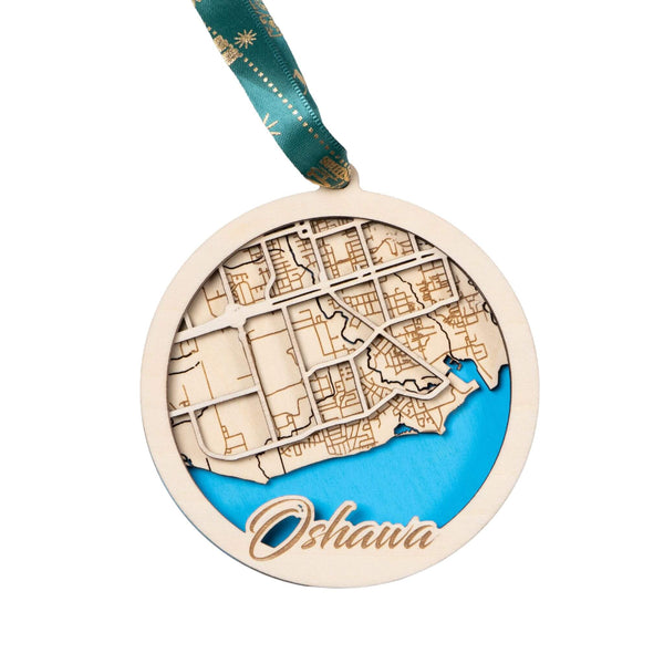 Oshawa, Canada 3D Wooden City Map Ornament – 4.5’’x4’’ - Blue