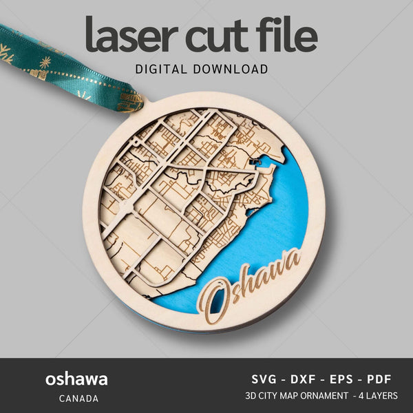 Oshawa, Canada City Map Ornaments Files - 4 Layers - Svg/Ai/Dxf/Pdf