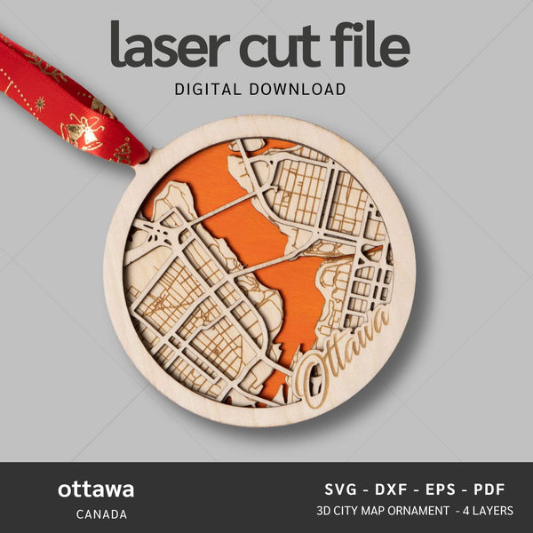 Ottawa, Canada City Map Ornaments Files - 4 Layers - Svg/Ai/Dxf/Pdf