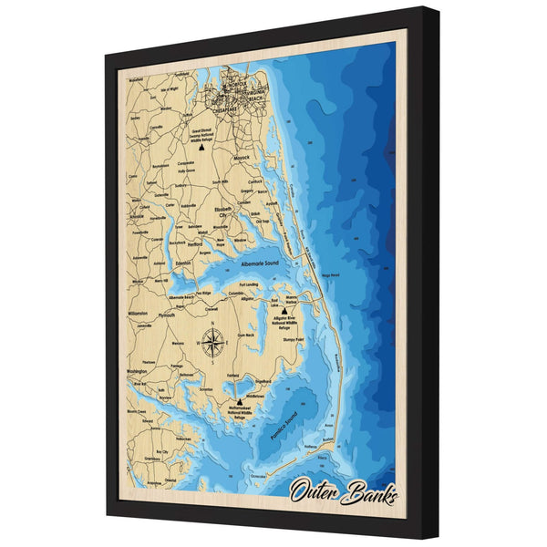 Virginia Beach to Outer Banks Map - Personalized Wood Map - Depth Map Wall Art - Nautical Decor for Lake House