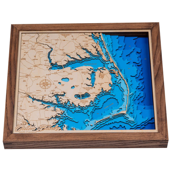 Outer Banks 3D Wooden Map - Blue - 8 Layers