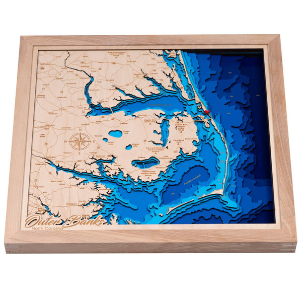 Outer Banks 3D Wooden Map - Blue - Natural - 8 Layers