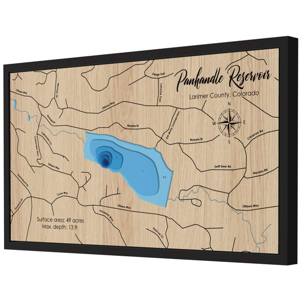 Panhandle Reservoir 3D Wooden Map - Blue – 8 Layers