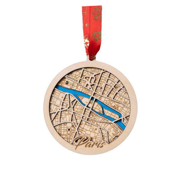 Paris, France 3D Wooden City Map Ornament – 4.5’’x4’’ - Blue