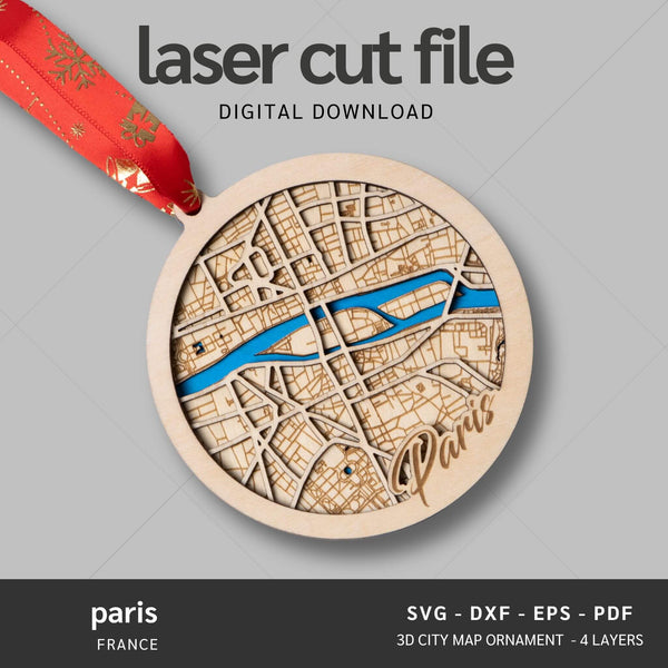 Paris, France City Map Ornaments Files - 4 Layers - Svg/Ai/Dxf/Pdf