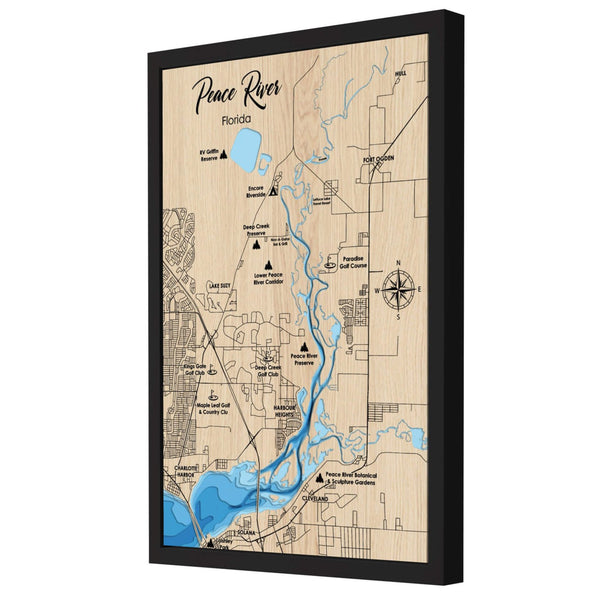 Peace River Map, Florida - Personalized 3D Wooden Map - Depth Map Wall Art - Nautical Decor for Lake House