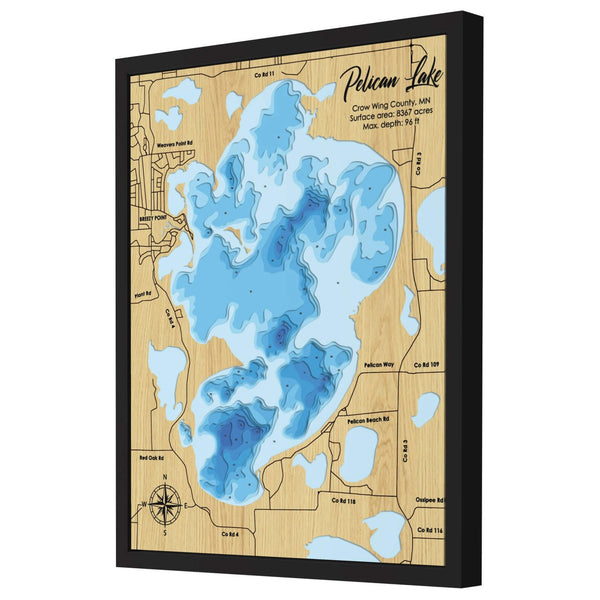 Pelican Lake Map, Minnesota - Personalized 3D Wooden Map - Depth Map Wall Art - Nautical Decor for Lake House