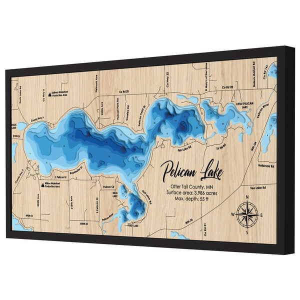 Pelican Lake Map, Minnesota - Personalized 3D Wooden Map - Depth Map Wall Art - Nautical Decor for Lake House