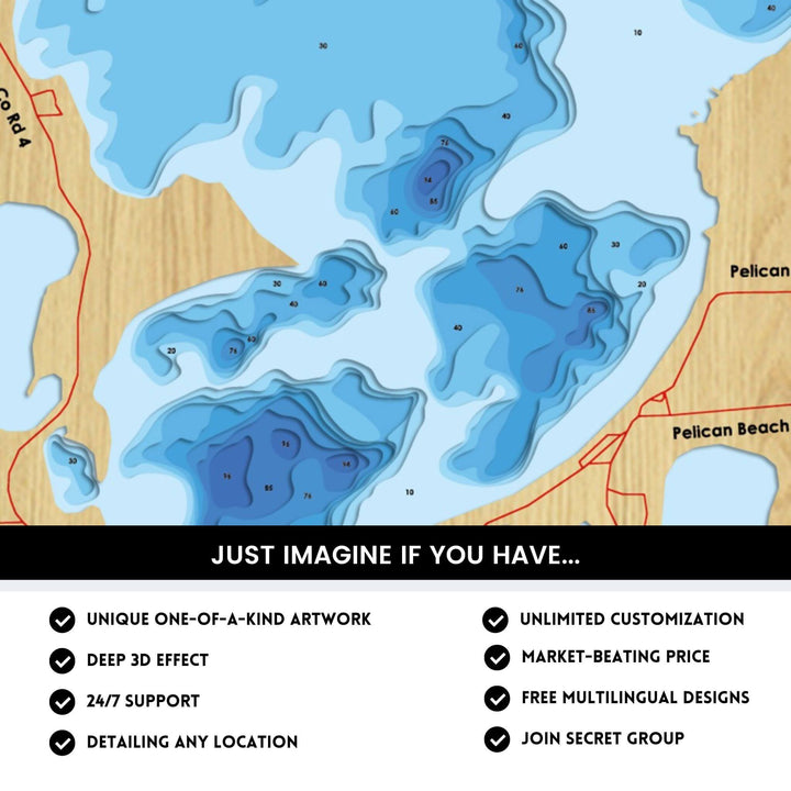 Details of Pelican Lake 3D Depth Map FIles, unique wall art, deep effect, unlimited customization