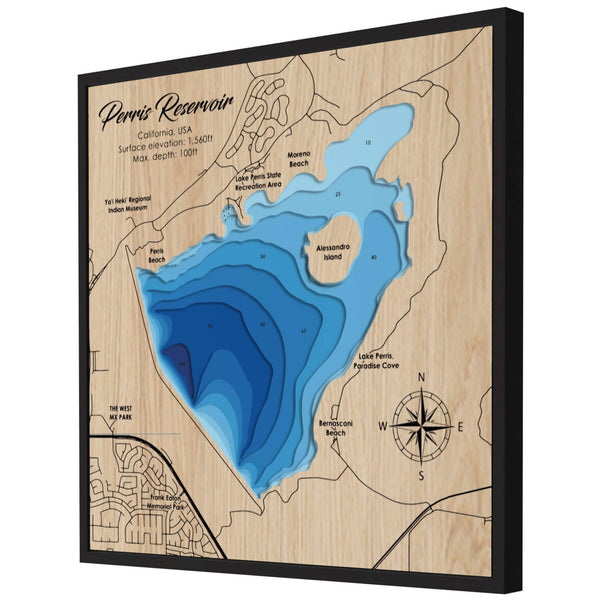 Perris Reservoir 3D Wooden Map - Blue – 9 Layers