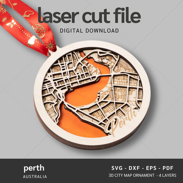 Perth, Australia City Map Ornaments Files - 4 Layers - Svg/Ai/Dxf/Pdf