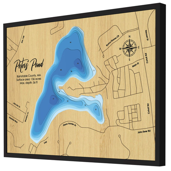 Peters Pond Map, Massachusetts - Personalized Wood Map - Depth Map Wall Art - Nautical Decor for Lake House