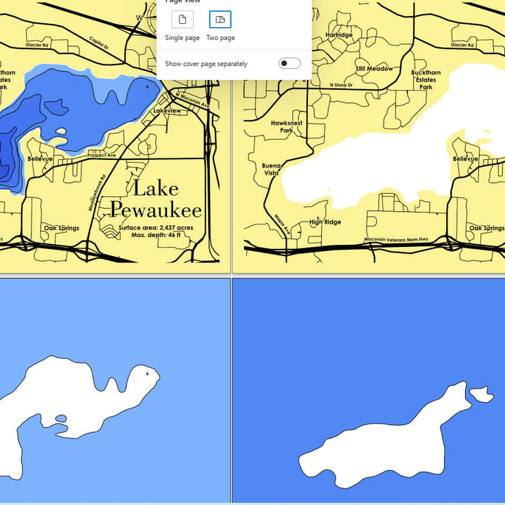 Pewaukee Lake, Wisconsin Laser Map Files 7 Layers Svg/Ai/Dxf/Pdf